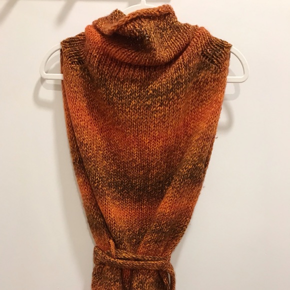 UNITED COLORS OF BENETTON WOMEN'S BROWN MIX WOOL SWEATER-VEST WITH BELT - Picture 4 of 6